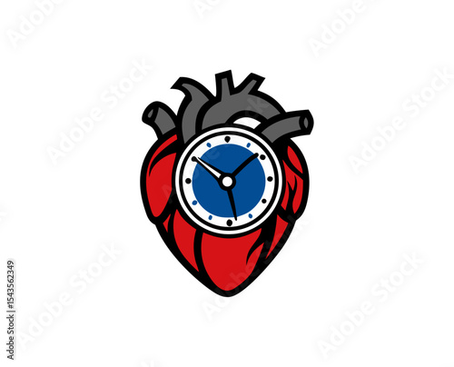 Bold heart with clock symbolizing health and time management concept
