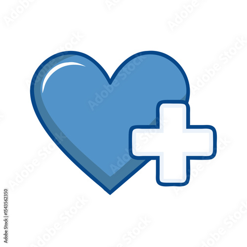 Glossy blue heart with plus sign symbolizing health and wellness concept