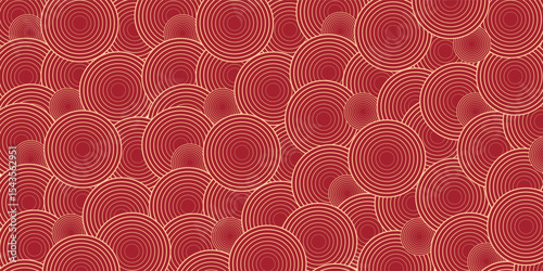 Japanese seamless pattern in oriental geometric traditional style. 3d festive ornament for lunar chinese new year decoration. Red and golden abstract asian vector creative motif. Vintage tiger.