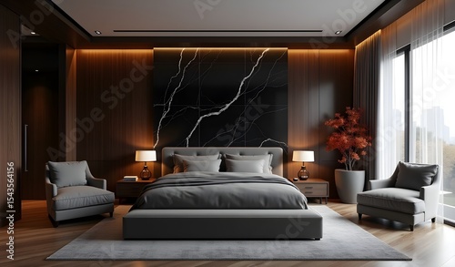 Modern Bedroom Interior Featuring Comfortable Bed