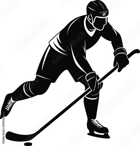 Ice Hockey Player Silhouette Action Shot Black White