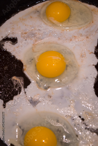 Eggs cooking in the frying pan for a good breakfast
