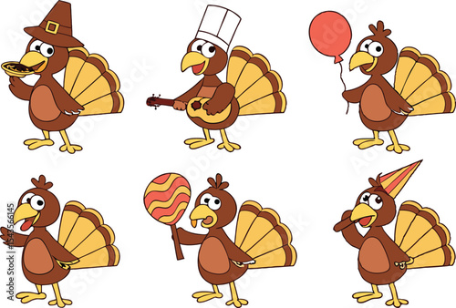 Thanksgiving Turkey Clipart Set for Fall Holidays. Cute Thanksgiving Turkey Cartoon Illustrations. Harvest Season Thanksgiving Turkey Graphics. Traditional Thanksgiving Turkey Art Collection