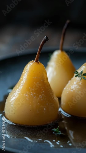 Animation of dessert poached pears 