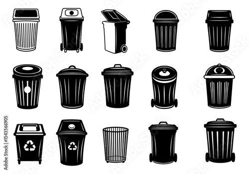 An Assortment of Trash Cans and Garbage Containers Illustrating Varied Styles and Designs for Waste Management and Disposal Purposes