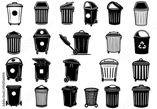 Collection of Garbage Container Trash Can Rubbish Bin Waste Receptacle for Home Backyard Outdoor Stock Illustration