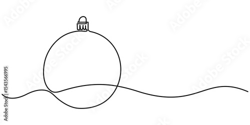 Continuous one line drawing of Christmas ball, single line art element, Holiday greeting card Christmas ball, minimalist sketch line vector illustration, Christmas winter new year concept.