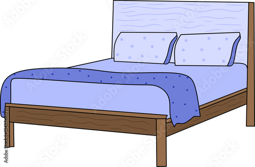 Illustration of Bed: A cozy bed illustration with soft pillows and a smooth mattress invites relaxation and rest in a peaceful bedroom setting.
