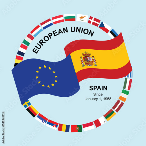 European Union and Spain in 26 countries flags circle.