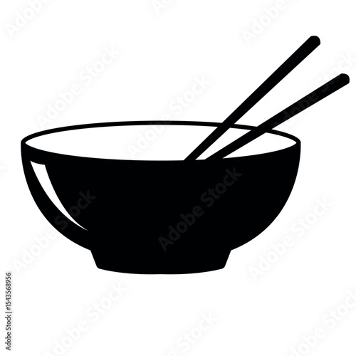 Bowl with chopsticks icon, bowl with chopsticks silhouette vector flat illustration isolated on white background.
