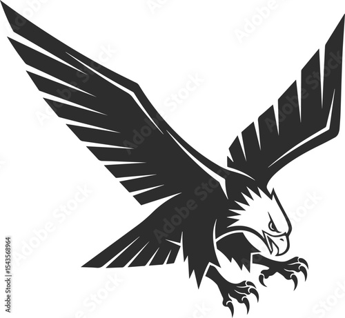 The logo of an eagle descending from the air to the ground or ready to grab its prey with its claws, an eagle icon in the form of a black patch.