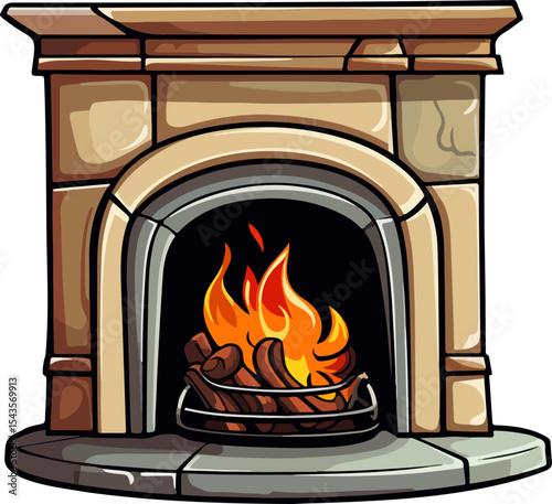 Cozy Fireplace: A warm and inviting illustration of a fireplace, complete with crackling fire and stacked firewood, embodying the comfort and warmth of a home setting.