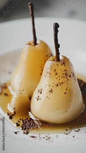 Animation of dessert poached pears 