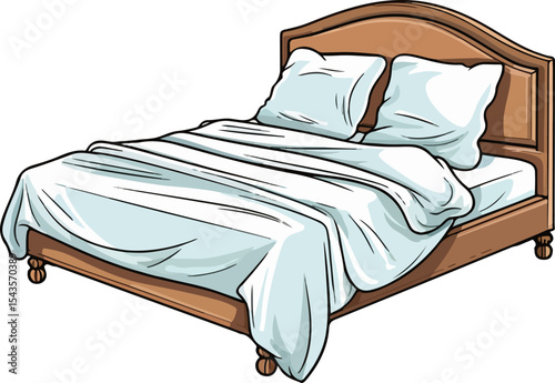 Cozy Comforts: a meticulously crafted illustration showcasing a bed, designed for relaxation and aesthetic appeal, with its inviting blankets, soft pillows, and elegant frame.