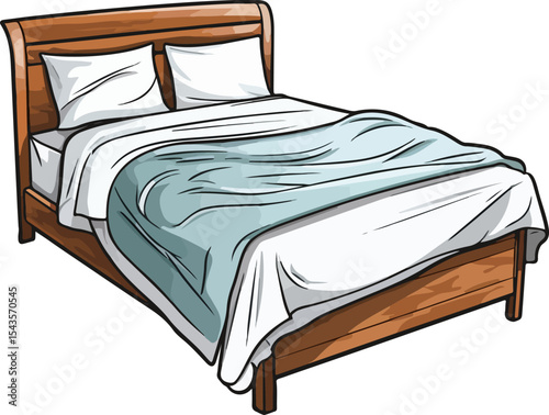 Wooden Sleigh Bed with Bedding