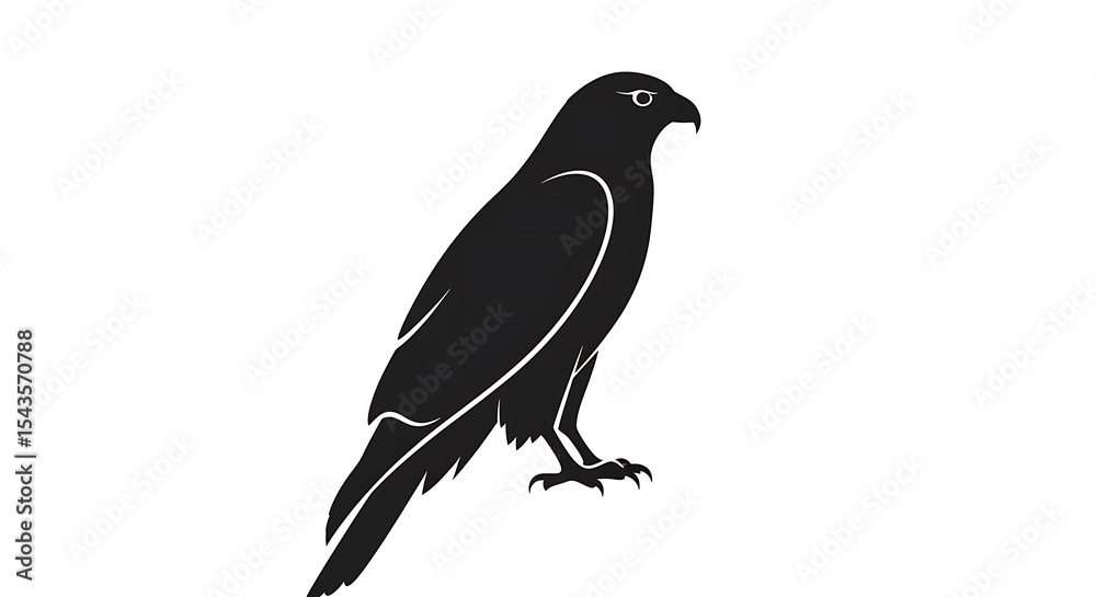 Obraz premium Minimalist Hawk Silhouette Vector – Elegant Black and White Bird Illustration for Modern Nature Art 
