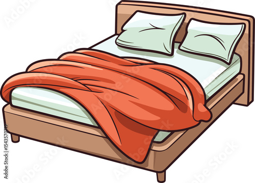 Cozy Bed and Soft Blanket: An inviting bed adorned with crisp, white linens and fluffy pillows, is topped by a vibrant, soft blanket, perfect for restful slumber.