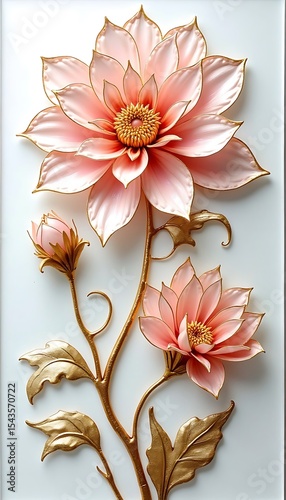 Elegant pink and gold floral wall art sculpture