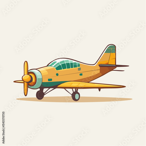 Cartoon illustration of a yellow airplane with a propeller isolated on a white background