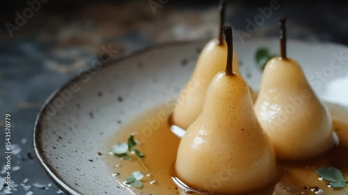Animation of dessert poached pears 