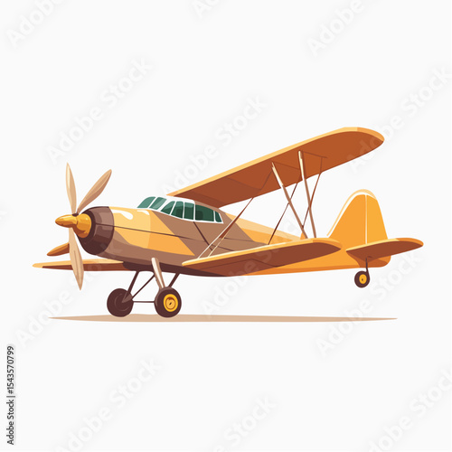 Colorful illustration of a vintage biplane isolated on a clean white background.