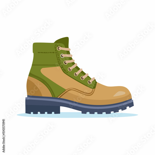 Illustrated side view of a stylish hiking boot with laces on a white background