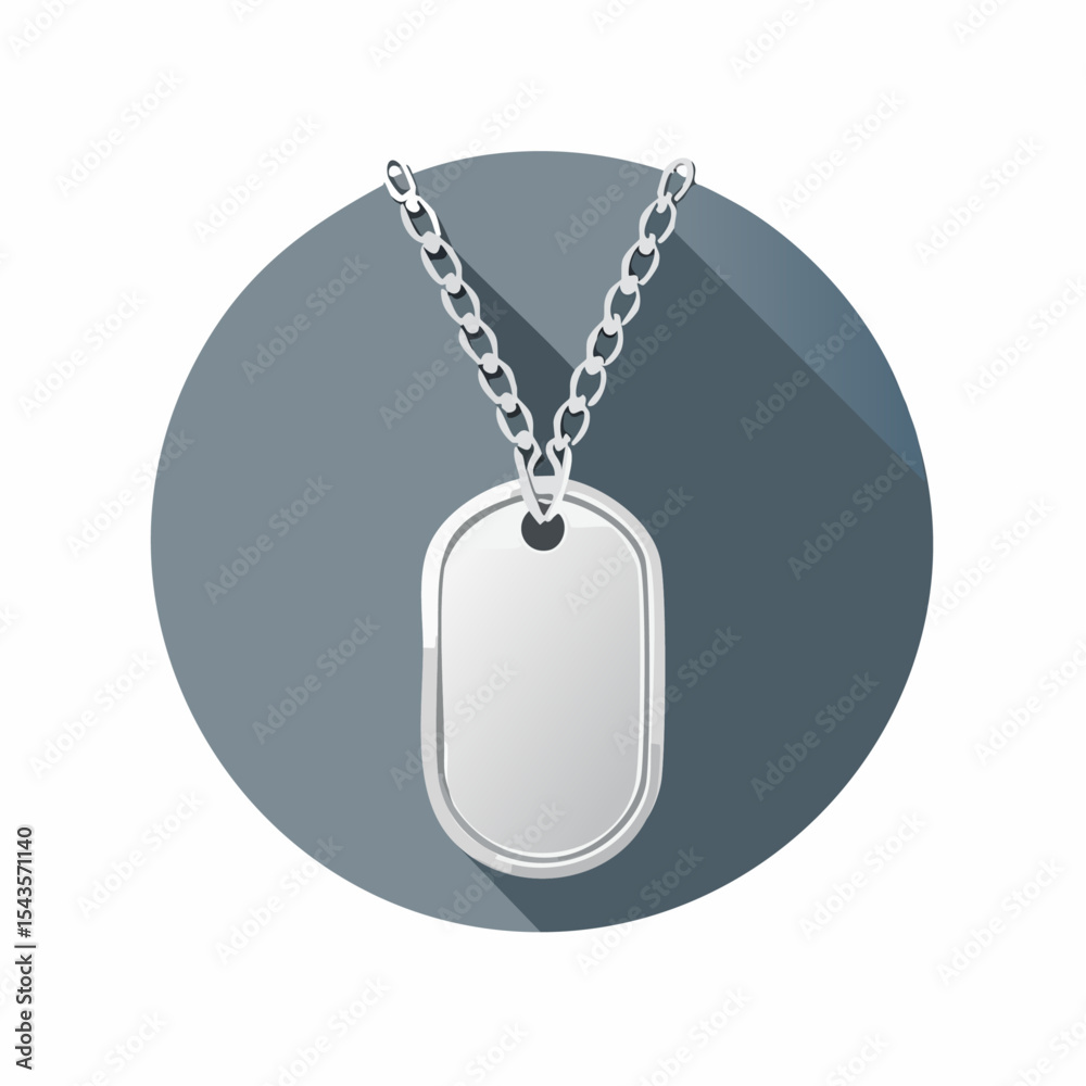 Fototapeta premium Vector illustration of a metallic dog tag pendant with a shiny chain in a flat design