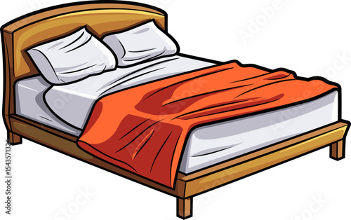 Cozy Wooden Bed with Orange Blanket