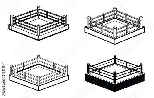 Four boxing ring icons in black and white.