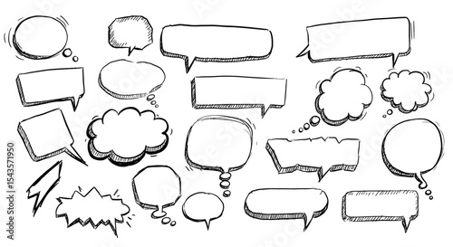 An Illustration of Speech Bubbles and Thought Clouds in Various Shapes Styles and Sizes Showing Communication and Creative Expression Concepts