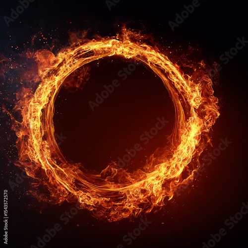 A fiery circle, a symbol of energy, passion, and transformation, burns brightly. A mesmerizing display of flames against a dark background