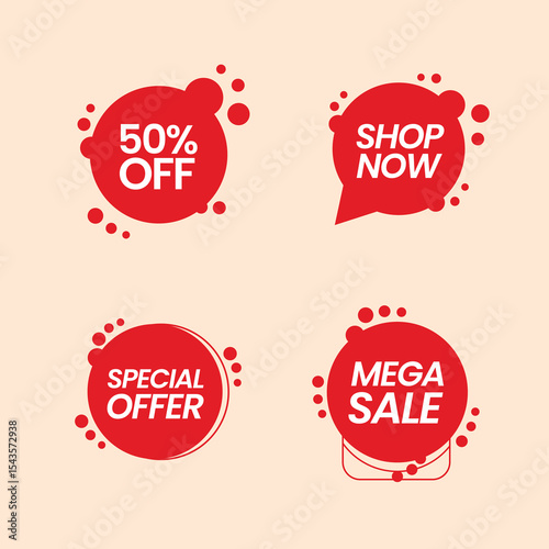 Badges Discount sale and shop now with red color