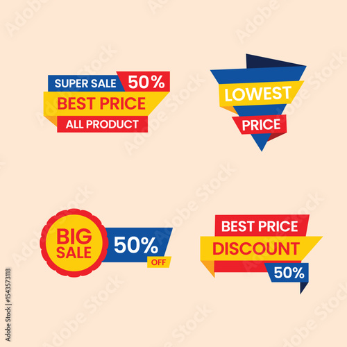 Badges best price retro design with color blue, yellow and red