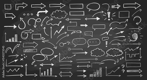 Hand Drawn Chalkboard Arrows Speech Bubbles Charts and other Symbols Collection of elements for Infographics Vector Illustration
