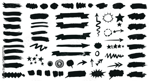 Wallpaper Mural Assorted Black Brush Strokes Ribbon Designs and Various Shapes for Graphic Design and Illustration Elements Collection Variety Pack Torontodigital.ca