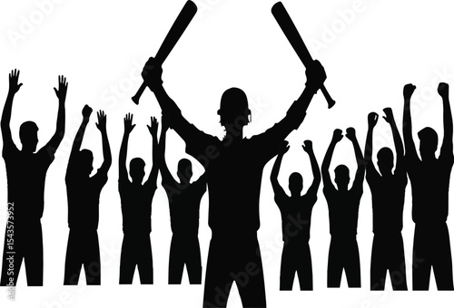 Silhouetted protesters raising arms and holding baseball bats depicting political unrest and rebellion