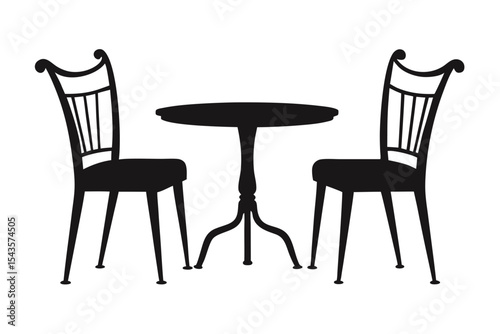 cafe table and chairs silhouette doodle style illustration.