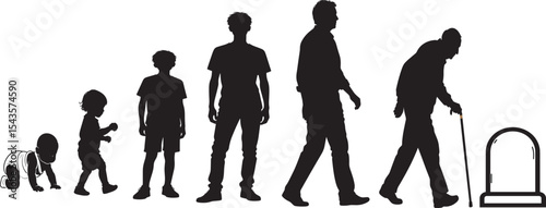 Flat Vector Illustration of Human Life Stages from Baby to Elderly