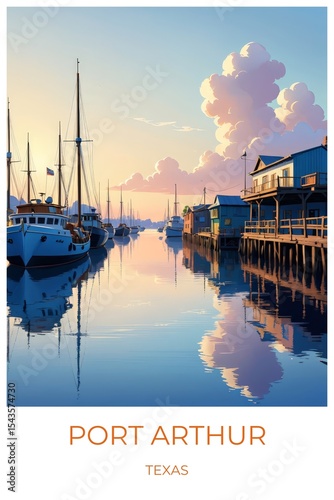 Port arthur Texas United states Travel Poster Illustration Print Decor Gift Canvas Wall Art Gift