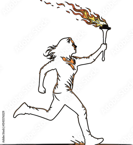 Vector illustration of a running person carrying a torch representing flame and energy