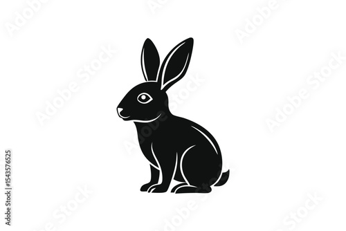 Minimalist Black Rabbit Illustration: A clean, monochrome vector graphic of a rabbit sitting, perfect for logo design, icons, and stylized artworks.  