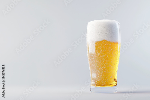 Photorealistic image of frothy beer in pint glass, showcasing its golden color and refreshing bubbles