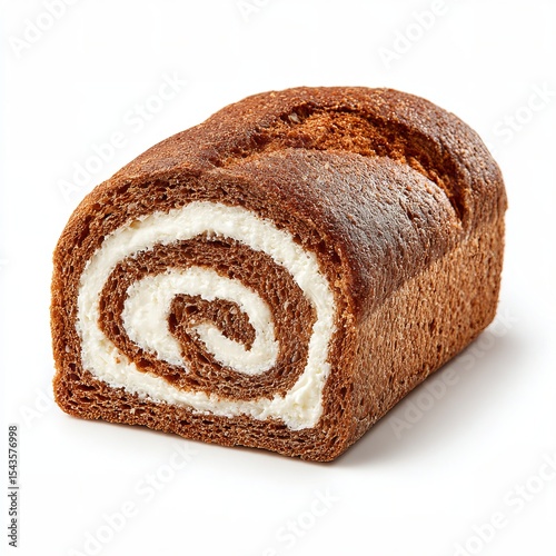 Delicious chocolate bread roll filled with sweet cream, a delightful treat for dessert. The bread roll is presented in detail.