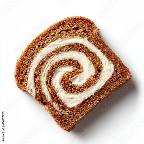 A slice of swirl bread with cream cheese inside, a culinary masterpiece. The swirl bread, with cream cheese forming an intricate spiral
