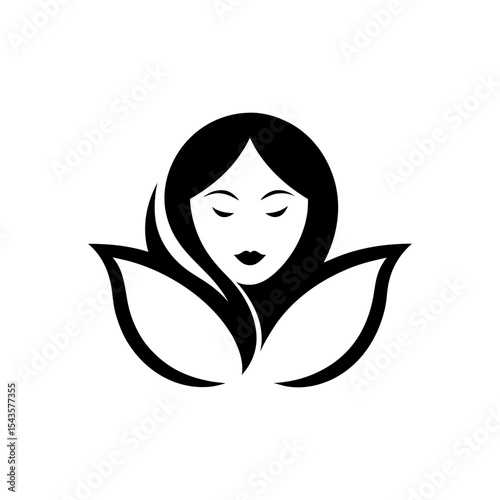 Modern beauty logo with flower and woman face for makeup and skincare brand