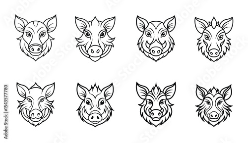 Boar's head tribal tattoo, vector illustration white background, simple line.