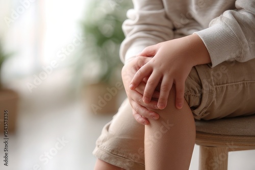 Child’s hands gently rubbing sore knee 