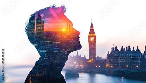 Urban inspiration.  Silhouette of a person, London skyline