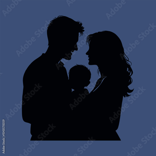 Silhouette of a happy family with a child