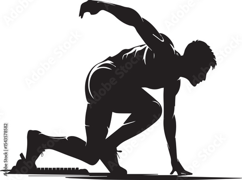 Silhouette of a male sprinter in starting position ready to run track and field competition